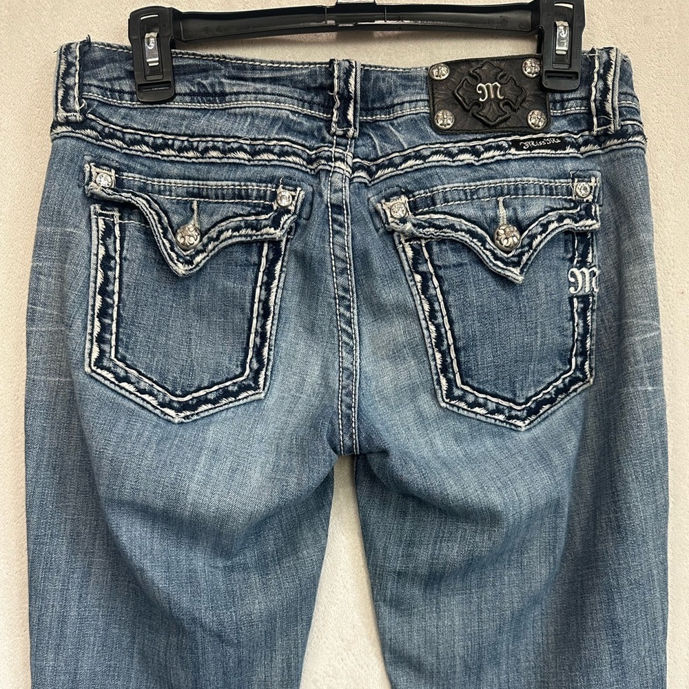 Miss Me Medium Blue Bootcut Jeans Sz 28 Bling Pockets Heavy Stitch Y2K Western